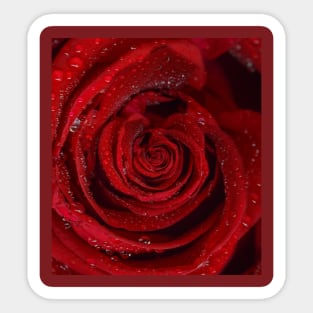 Red rose open bud with water drops Sticker